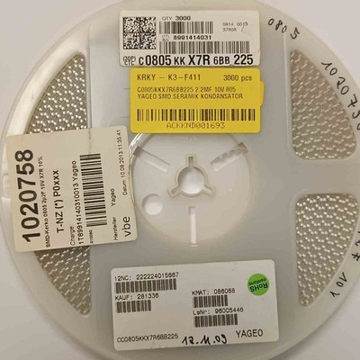 C0805KKX7R6BB225 2.2UF 10V 805 CAPACITOR (20 PCS)