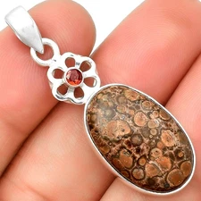 Natural Poppy Jasper & Garnet 925 Sterling Silver Pendant Jewelry P-1634