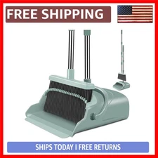 Eco-Friendly Upgrade Broom and Dustpan Set - Ergonomic Long Handle for Effort...