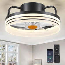 Ceiling Fans with Lights - 13" Bladeless Flush Mount Ceiling Fans with Remote an
