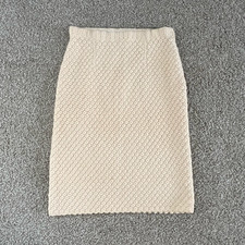 Vintage Cream Scalloped Wool Knit Pencil Skirt Retro Chic Winter Size S