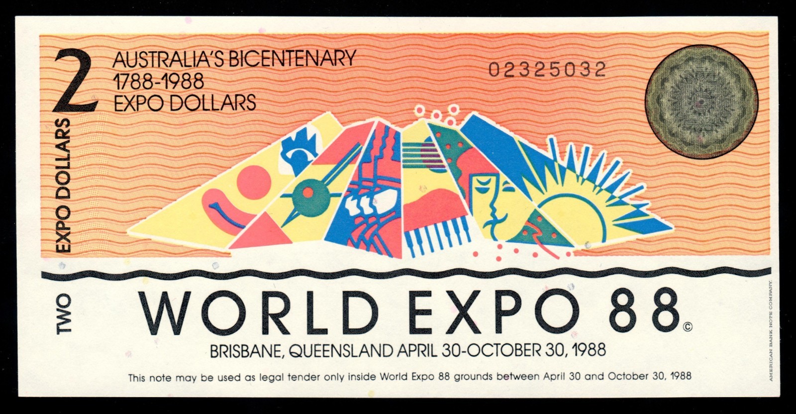 Australia 2 Dollars 1988 World Expo Commemorative UNC