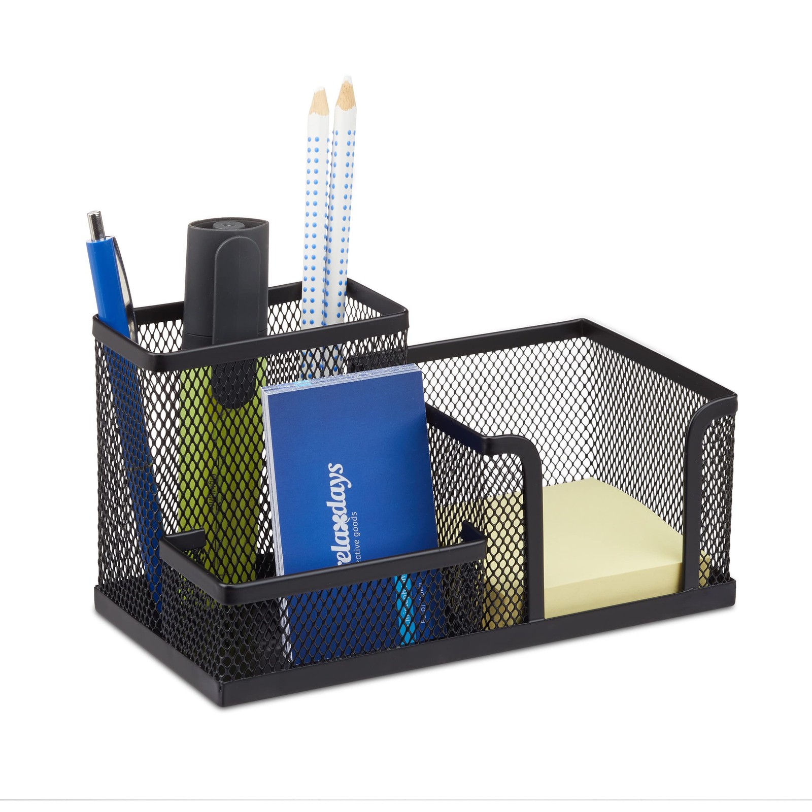 Relaxdays Desk Organizer, Stationary Tray with Pen Holder & Note Box, HWD: 10x18