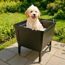 Mobile Utility Sink with Locking Casters, Large Capacity Plastic Design for Home