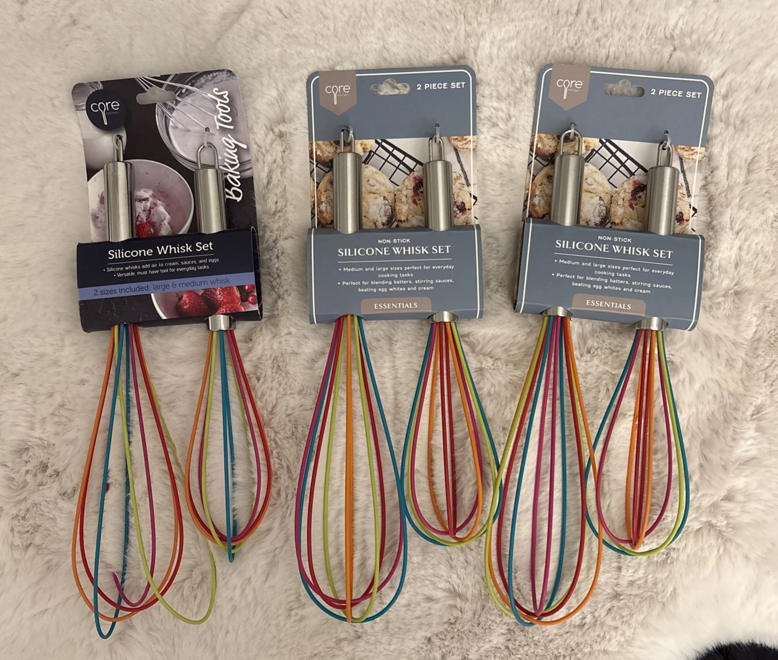 3 Sets = 6pcs Rainbow Silicone Whisks Heat Resistant