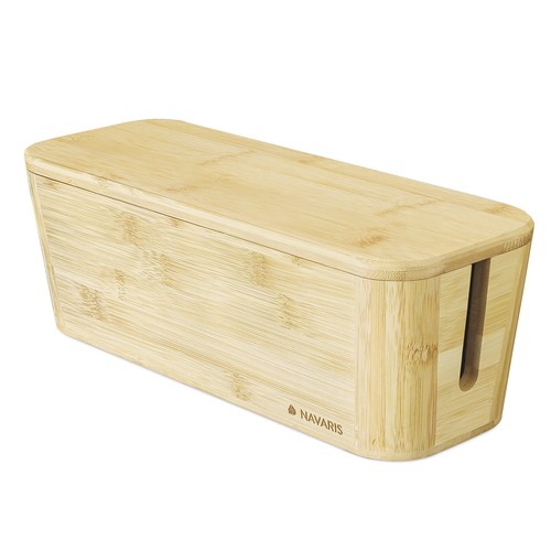 Boîte Range-Câbles en Bambou 32 x 12 x 11 cm pour Câbles TV Modem PC Rallonges - Photo 8/9