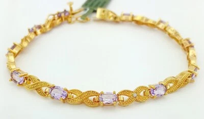 GENUINE 6.18 Cts AMETHYST & DIAMOND BRACELET 14K YELLOW GOLD PLATED - NWT - Image 1 of 3