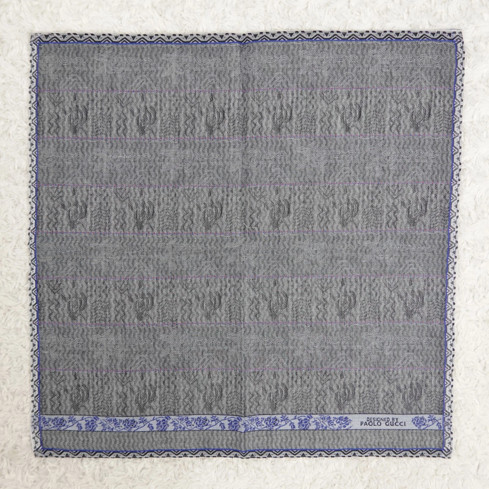 N234 PAOLO GUCCI foulard coton gris jacquard foulards poche carré 17,5