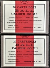 FRANKFORD ARSENAL  PRE-WAR  CAL. .30  M1  BALL  NEW REPLICA  20 ROUND AMMO BOXES