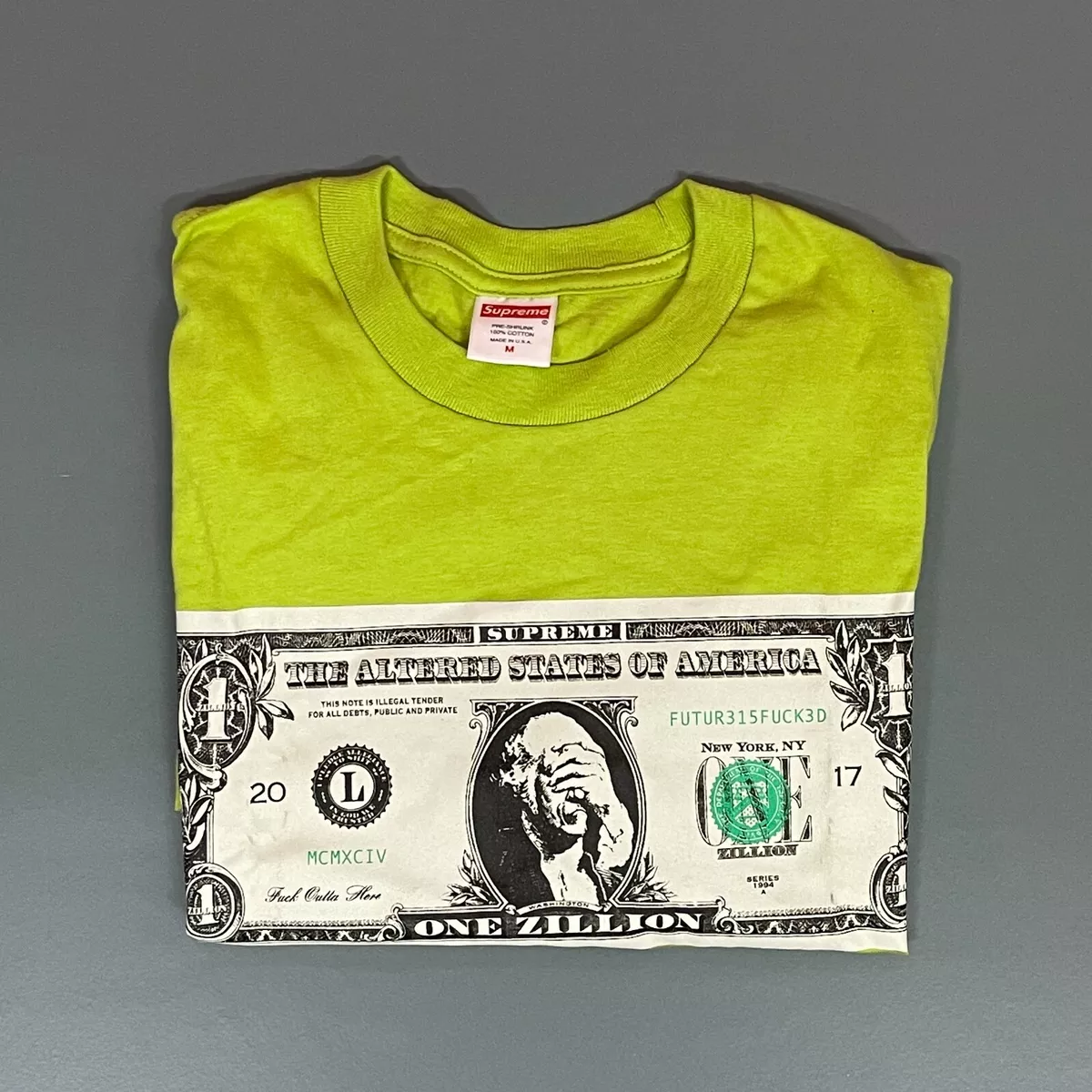 DS Supreme FW17 Dollar Tee Size M Lime Green Graphic Logo Auth T