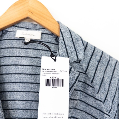 Sahara Linen Viscose Stripe Boxy Jacket Size S/M 10 12 14 NEW Navy Blue - Picture 7 of 24