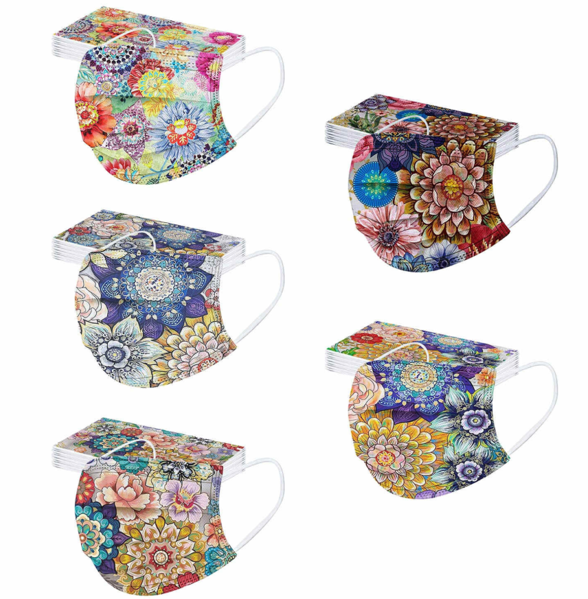 50 Stück Mundschutz 3-lagig Einweg - Bunte Motive Atmungsaktiv