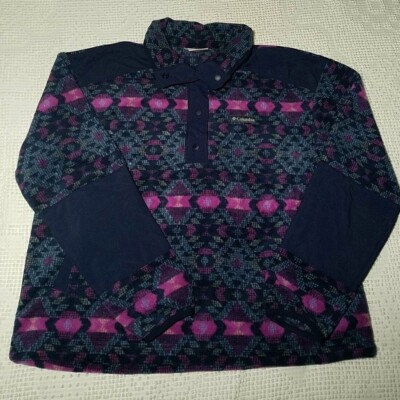 Columbia Fleece Pullover 1/4 Snap Womens Large Blue Aztec
