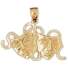 New 14k Gold Drama Mask Pendant