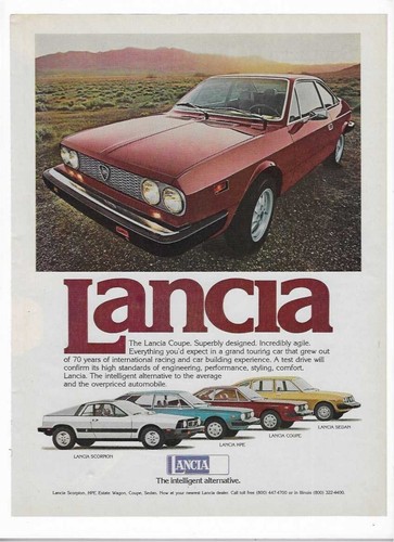 1977 Lancia Coupe Scorpion HPE Sedan Intelligent Alternative Vintage Print Ad
