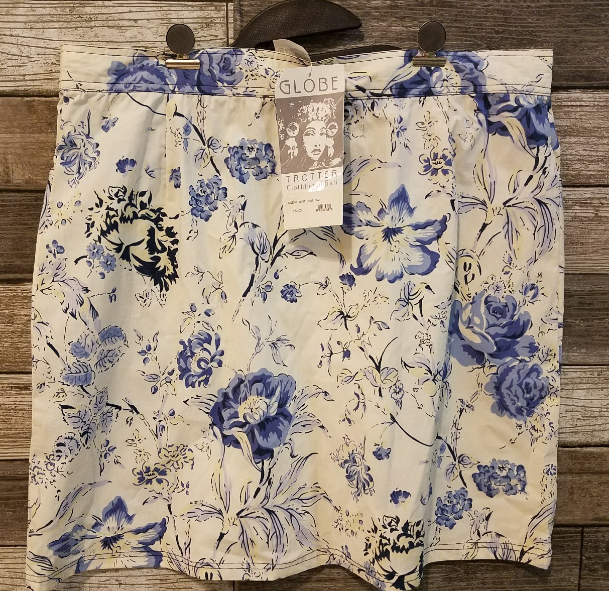 Globe Trotter Clothing Of Bali XL Floral Blue Ivory Skirt Mini Zip Rayon Skirt eBay