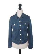Ashley Mason Blue Denim Jacket Large Red Embroidered Petal Behind Size L