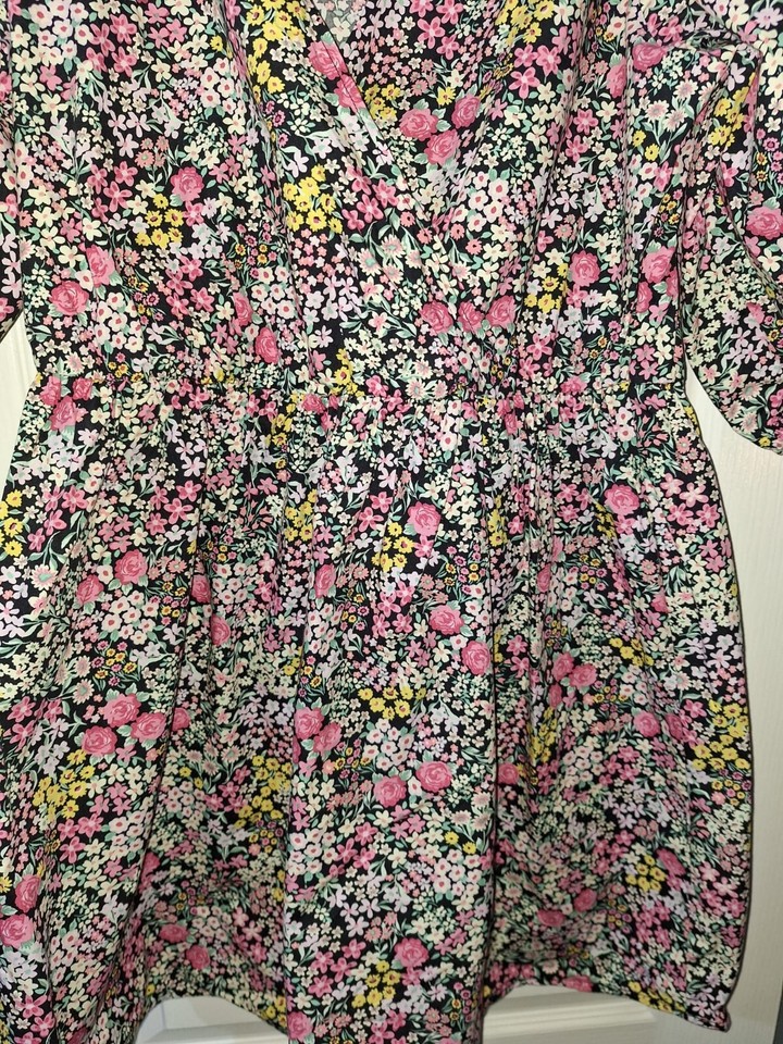 F&F Tesco Pink White Black Floral Ditsy Print Knee Dress Size 16 eBay