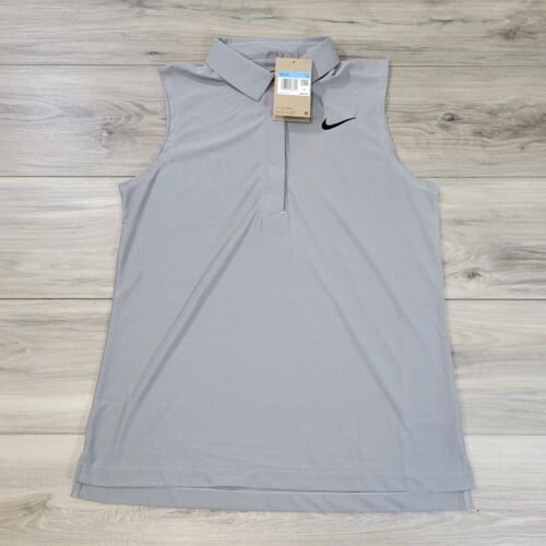 Nike Polo Golf Shirt Women's Medium Gray Dri-FIT ADV Tour Sleeveless New - Picture 1 of 10