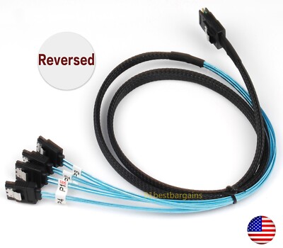 Internal MiniSAS SFF-8087 to 4x SATA Reverse Breakout Cable 3.3 Feet USA Ship