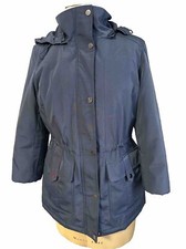 London Fog Jacket Women  s Small Zip Removable Hood Quilted Lining Drawcord Waist