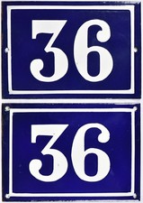 Large old blue French house number 36 door gate plate plaque steel enamel sign