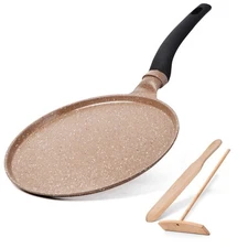 Crepe Pan No Stick 11 inch Tortillas Granite Coating Dosa Pan w/ Spreader Turner
