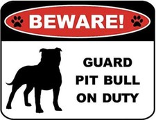 PCSCP Beware Guard Pitbull Silhouette on Duty 9 inch x 11.5 inch Laminated Dog