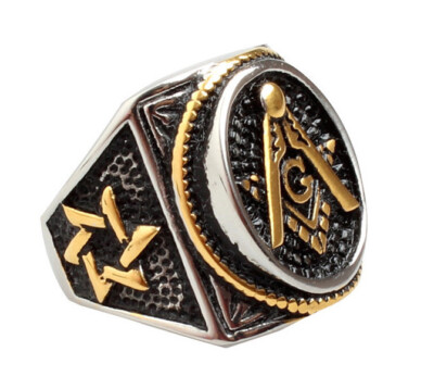 Masonic rings Duo-tone Jewish Star of David Steel w/ Gold