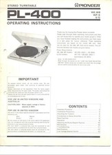 Manuale di istruzioni Operating Instructions per Pioneer PL-400 