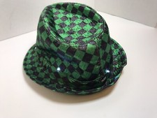 Party Hat Green & Black Checkered LED Lighted w/ Batteries Fedora M/L