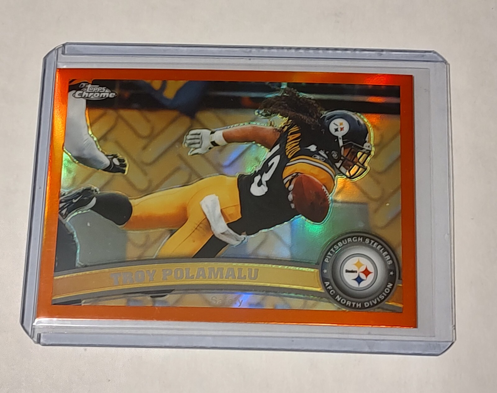 2011 TOPPS CHROME TROY POLAMALU ORANGE REFRACTOR #180!