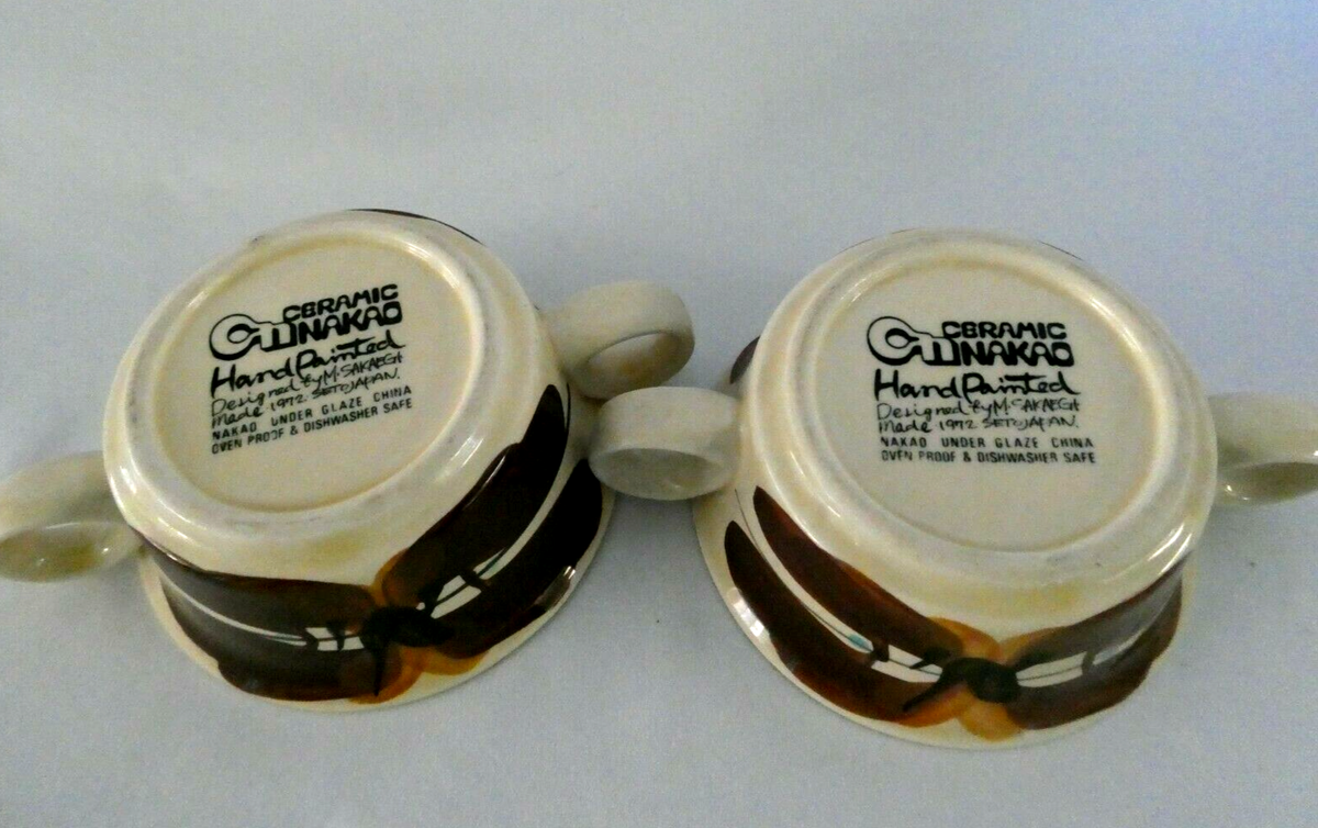 新品未使用　CERAMIC NAKAO プレート 2枚セット 1972年製 Retro Japanese 1972 Nakao Ceramic Pottery Bowls Cups w/Handles Set