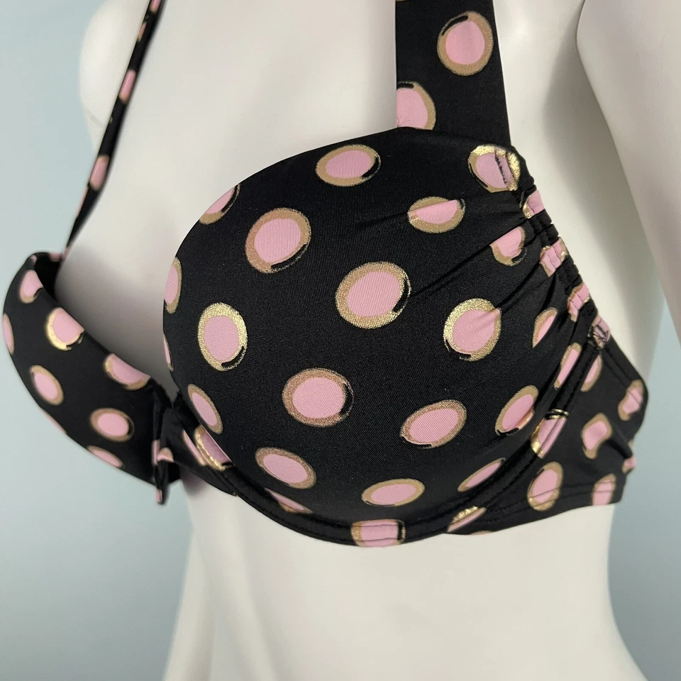 Conjunto de bikini Victorias Secret Bombshell Add-2-Cups 34B Top-M negro rosa lunares Foto 4 de 4