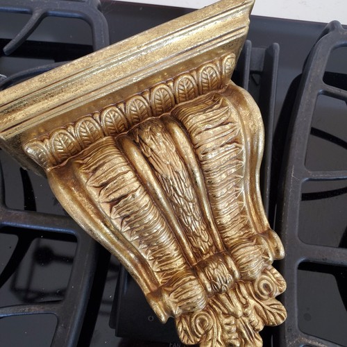 VTG Neoclassical Golden Gilded Ceramic Wall Shelf or Bookend about 8" x 4" x 10"