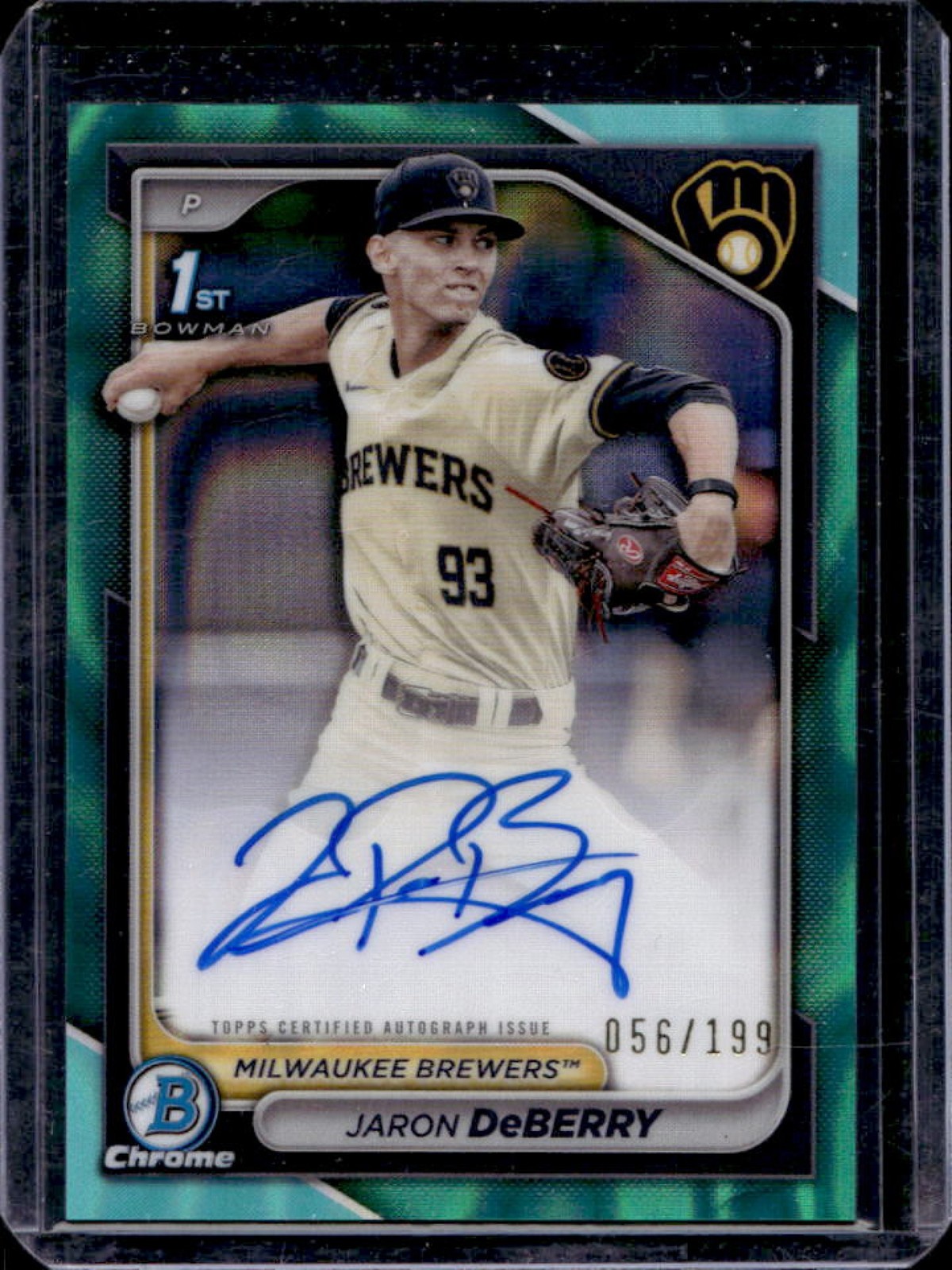 2024 Bowman Draft Jaron DeBerry Chrome Auto Aqua Lava Refractor 1st #56/199