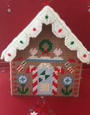 Vintage Handmade Plastic Canvas Needlepoint Christmas House Gingerbread