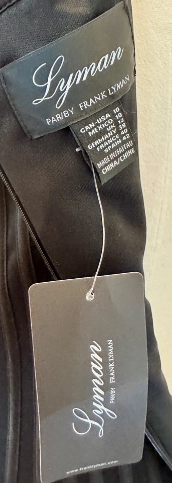 Vestido preto Frank Lyman tamanho 10 *linha high-end* detalhe de cetim decote de malha novo com etiquetas - Imagem 4 de 4