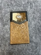 Texas Star Western Bifold Wallet Brown Checbook Genuine Leather Longhorn