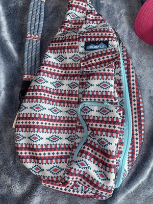 Kavu rope sling bag crossbody Pack Very Clean cond aztec print blue red and gray
