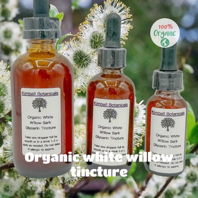 Certified Organic Tincture White Willow Bark Double Extracted Glycerin Tincture
