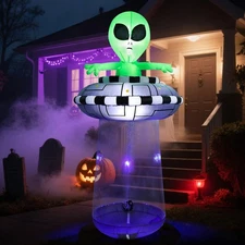 6FT Halloween Inflatable Alien with UFO Spaceship, Lighted Blow Up Outdoor De...