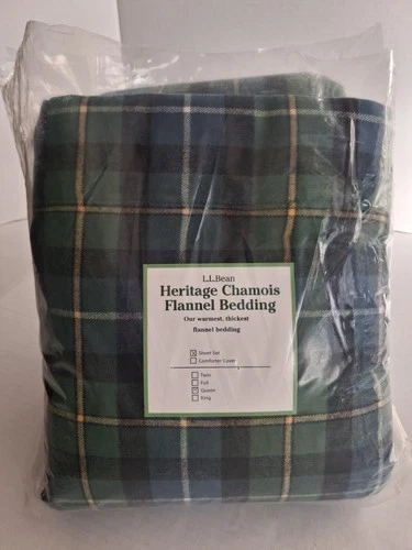 L L Bean Heritage Chamois Flannel Queen Sheet Set Macneil Tartan Green Blue