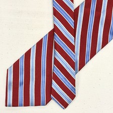 Brooks Brothers USA Men's Red and Blue Striped Pattern 100 Silk Neck Tie