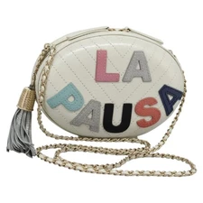 CHANEL V Stitch LA PAUSA Chain Shoulder Bag Leather White CC Auth bs23014AV
