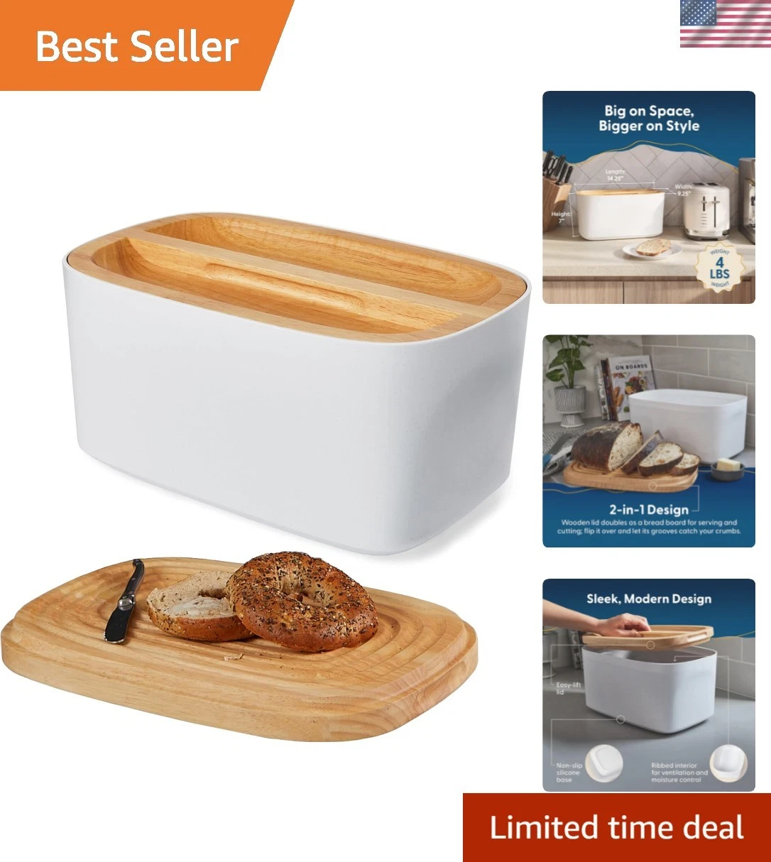 Union Large Bread Box & Cutting Board: Eco-Friendly Storage for Sourdough