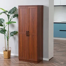 63" Kitchen Pantry, Storage Cabinet with 2 Doors, Adjustable Shelves