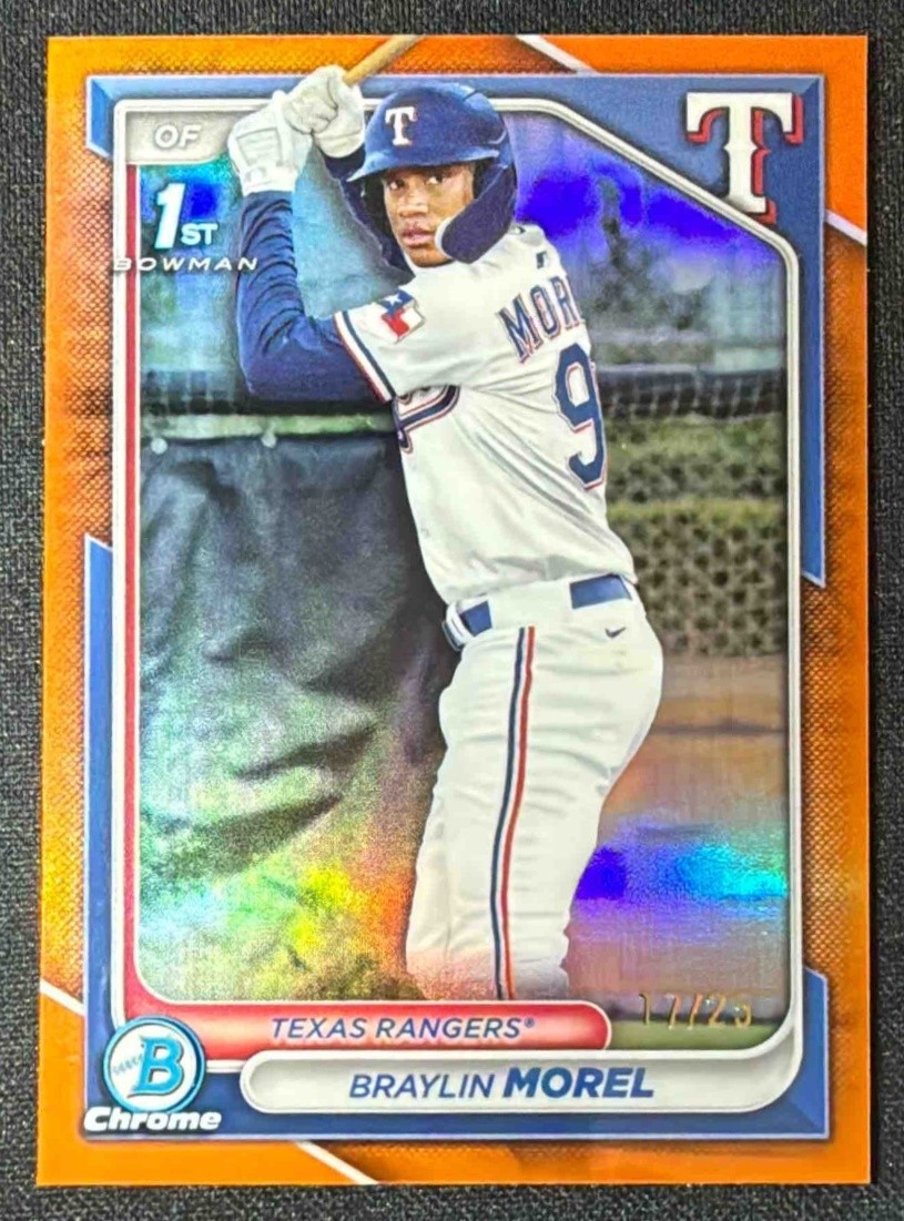 2024 Bowman Chrome Braylin Morel Orange Refractor /25 1st Prospect Rangers