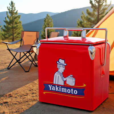 Yakimoto Vintage Metal Cooler Box, 13L/14Qt Metal Ice Chest for Camping BBQs