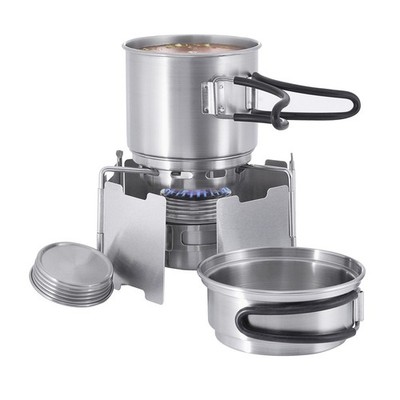 Tatonka Alcohol burner stove set outdoor cooking kit stainless steel pot stand
